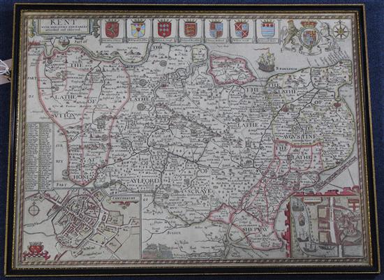 John Speed Map of Kent with her Cities and Earles described and observed, 11.25 x 15in.